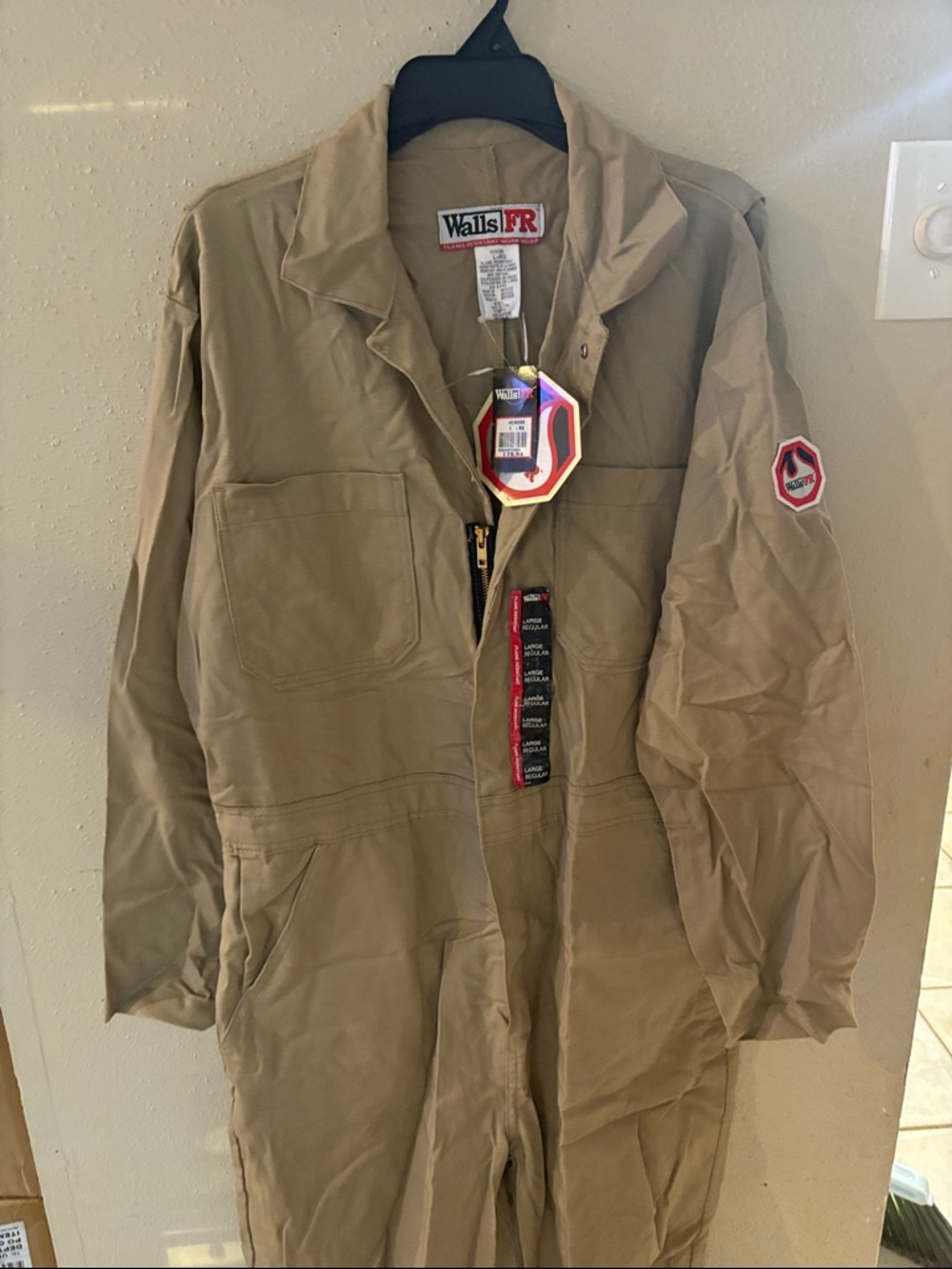 Walls FR Tan Work Coverall with Patch Size : L